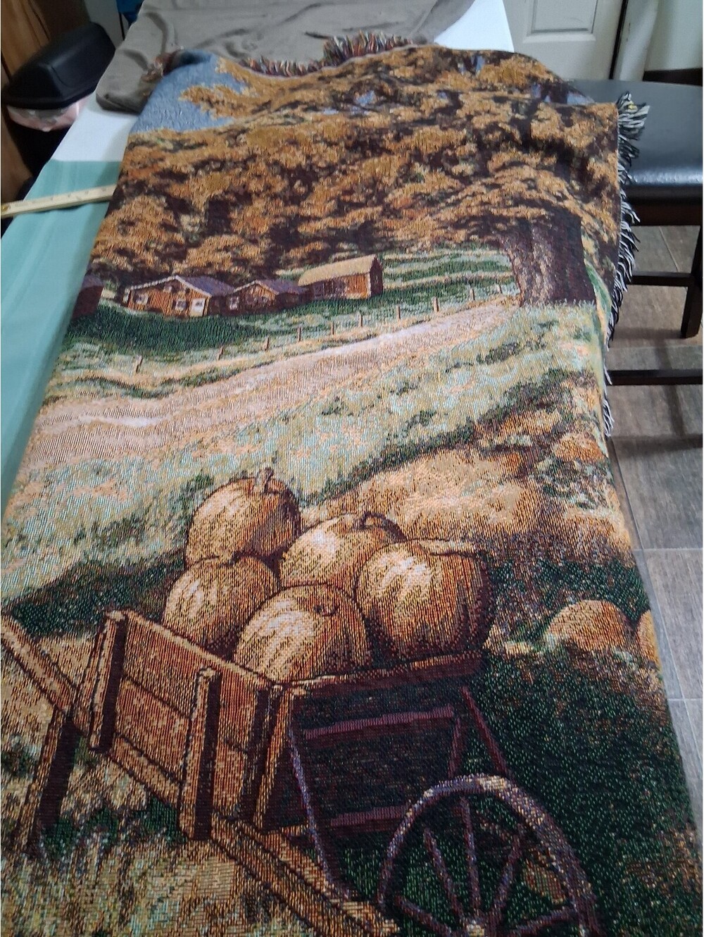Vintage Tapestry Throw Blanket with Autumn Harvest Design